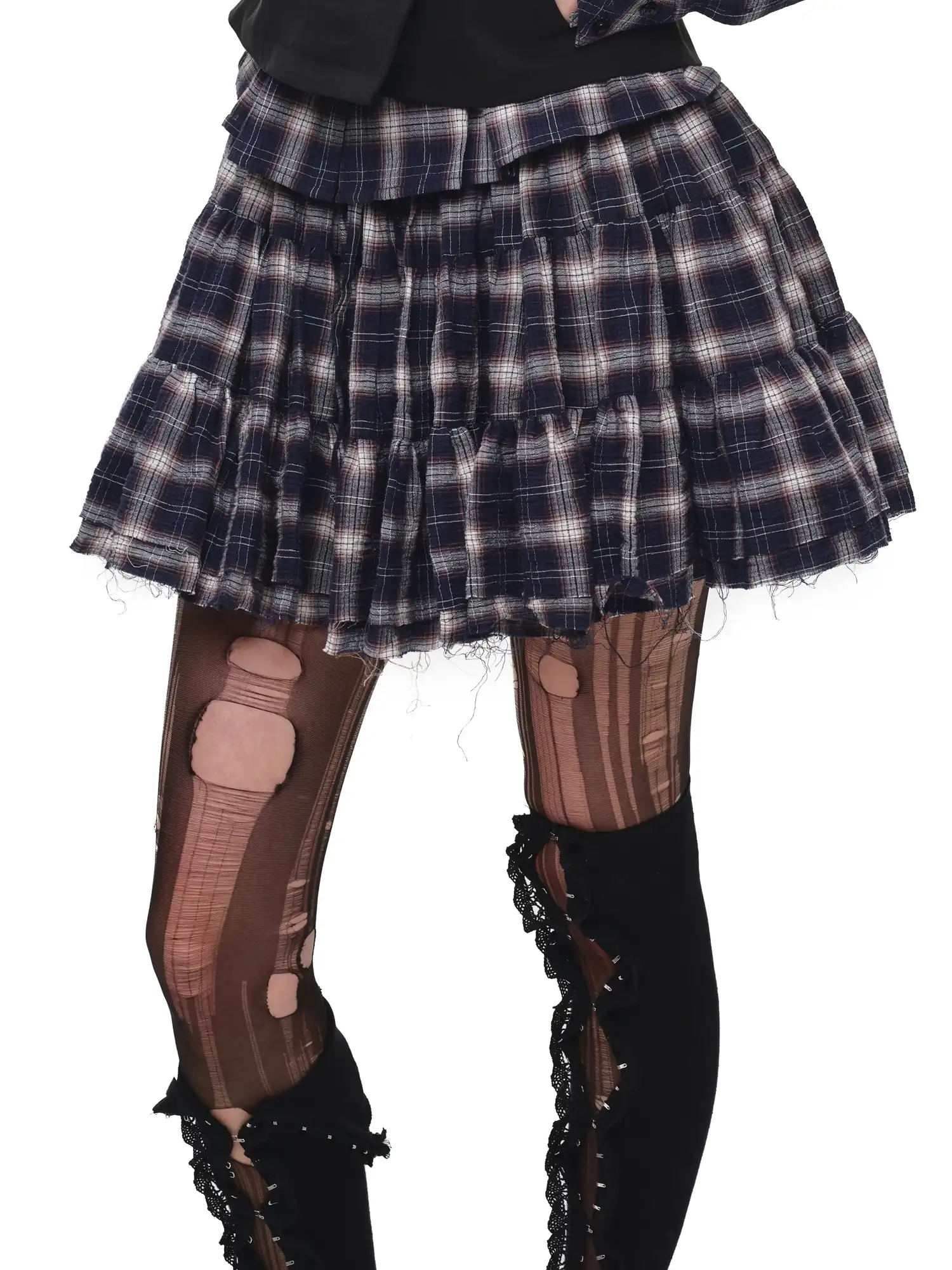 Vintage Plaid Tiered Ruffle Mini Skirt