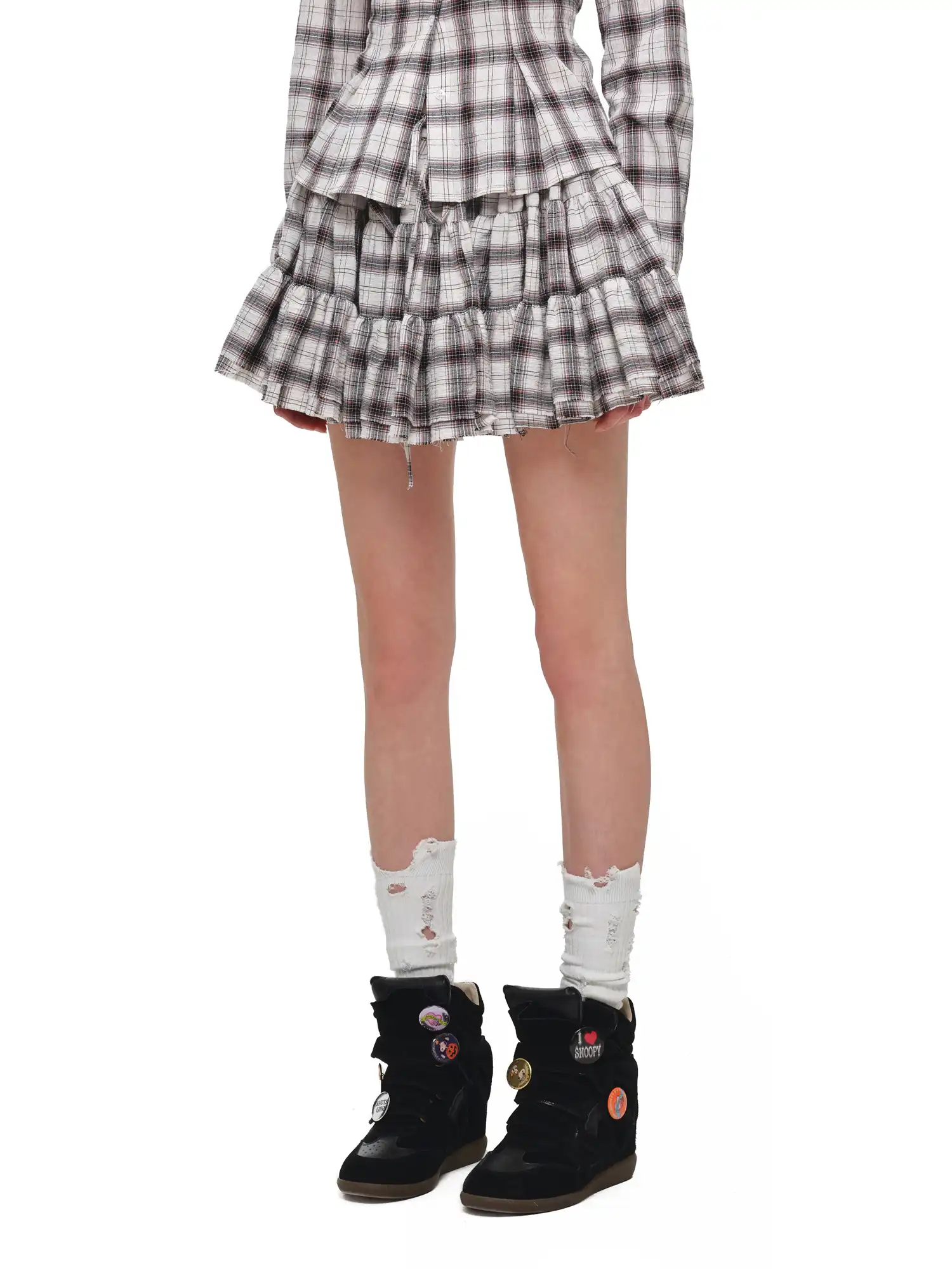 Vintage Plaid Tiered Ruffle Mini Skirt - Image 11