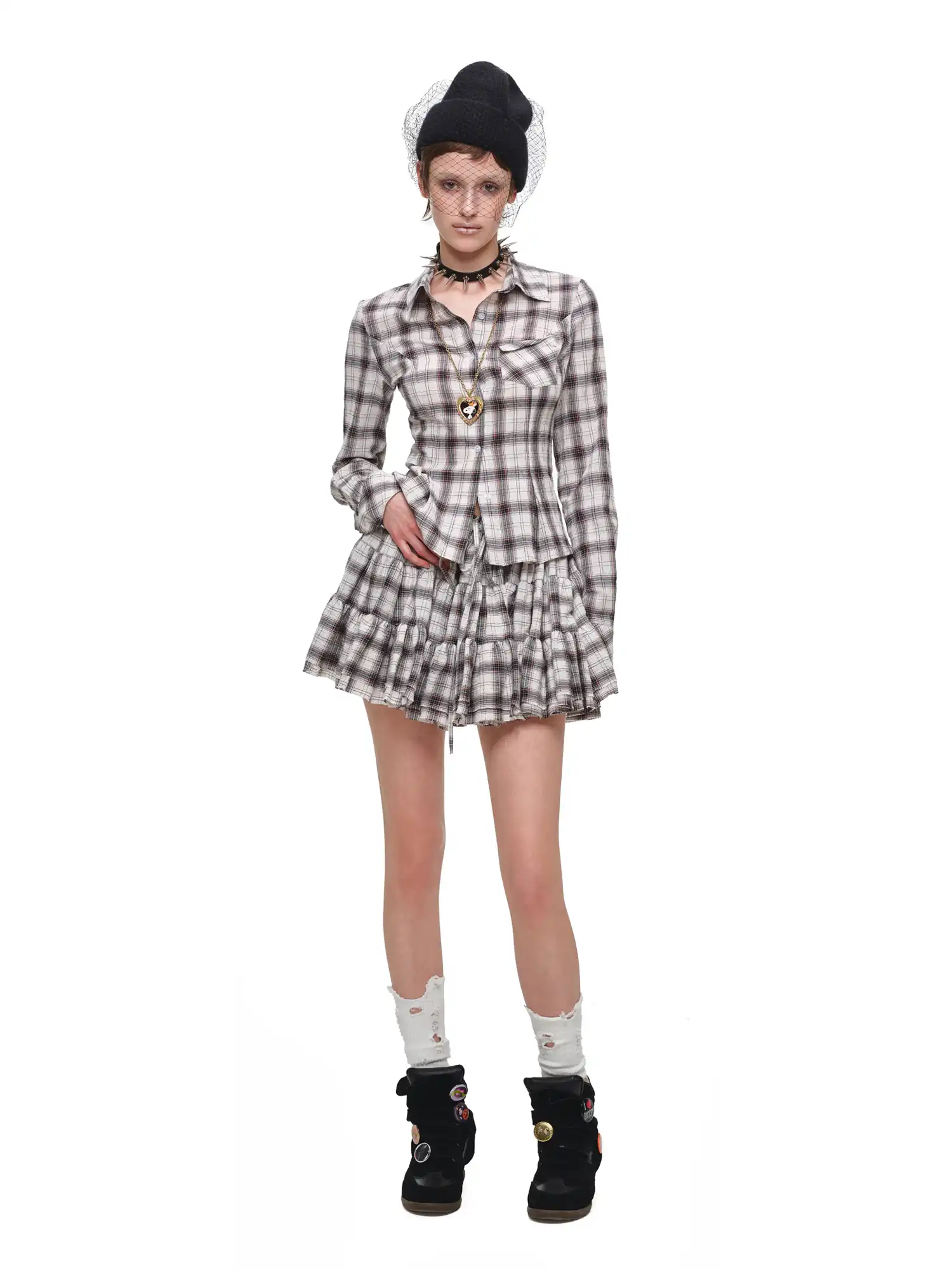 Vintage Plaid Tiered Ruffle Mini Skirt - Image 12