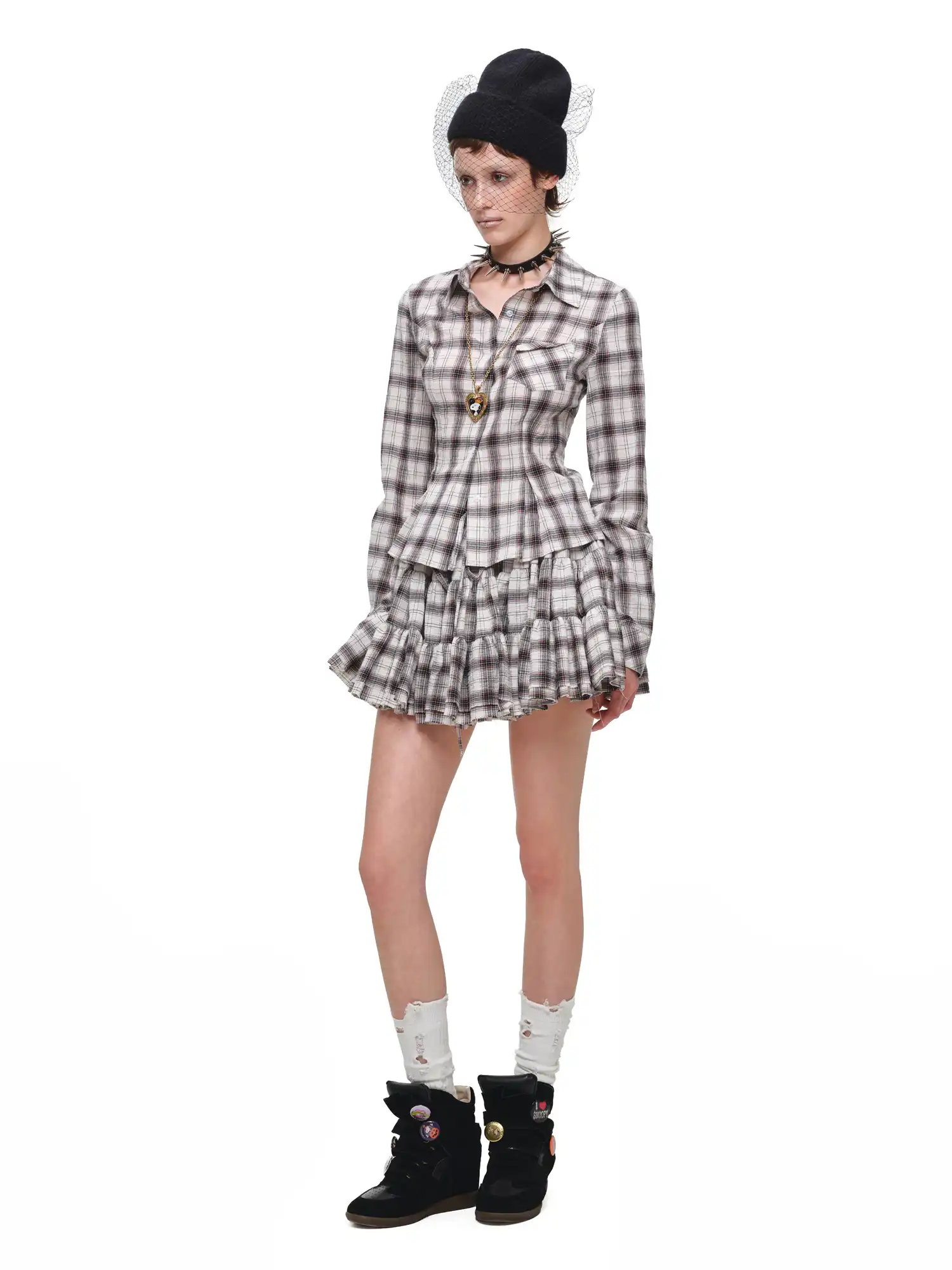 Vintage Plaid Tiered Ruffle Mini Skirt - Image 13