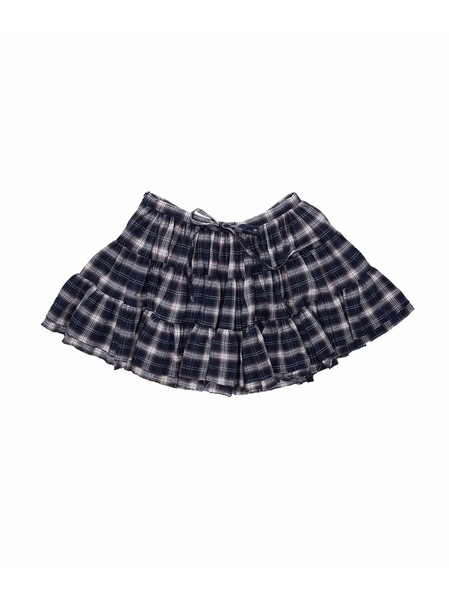 Vintage Plaid Tiered Ruffle Mini Skirt - Image 2