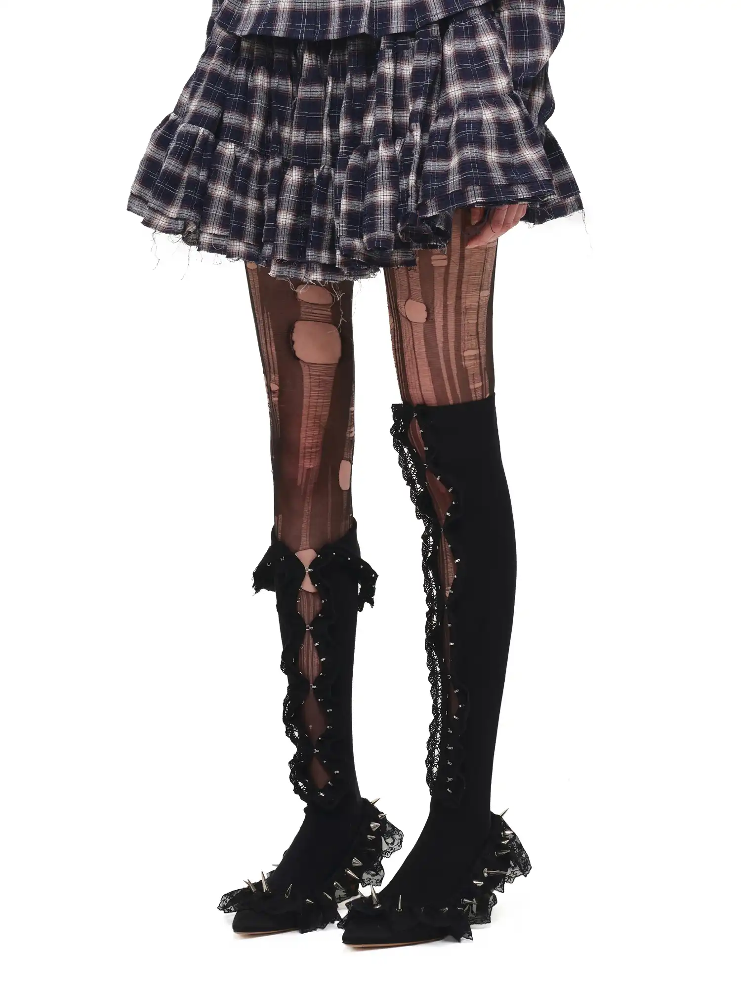 Vintage Plaid Tiered Ruffle Mini Skirt - Image 4