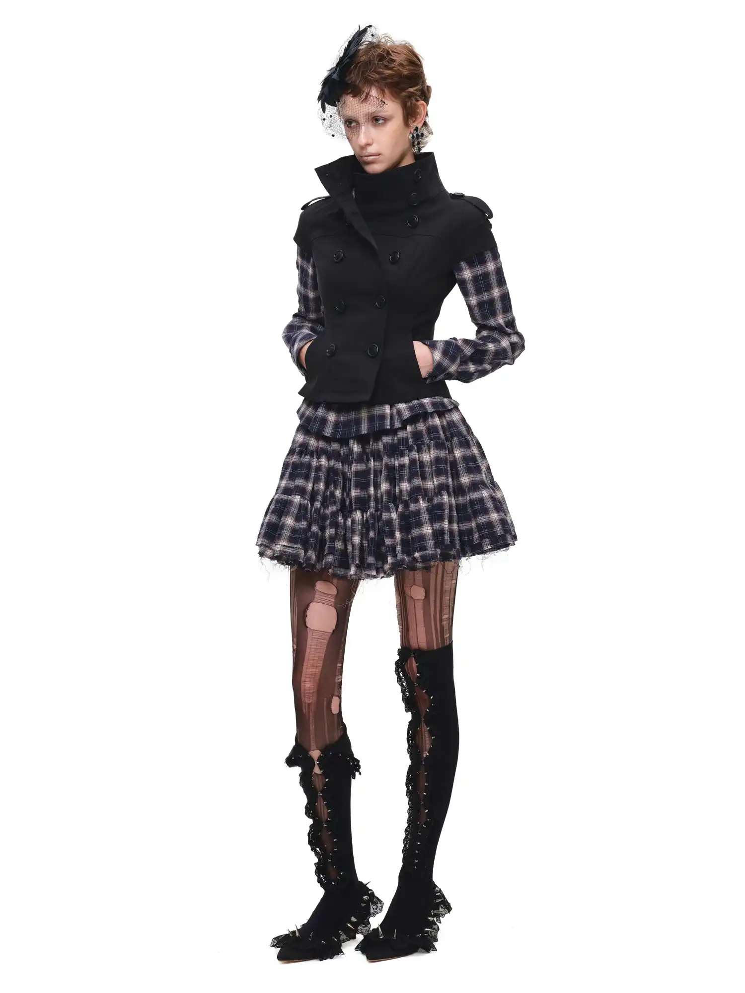 Vintage Plaid Tiered Ruffle Mini Skirt - Image 6