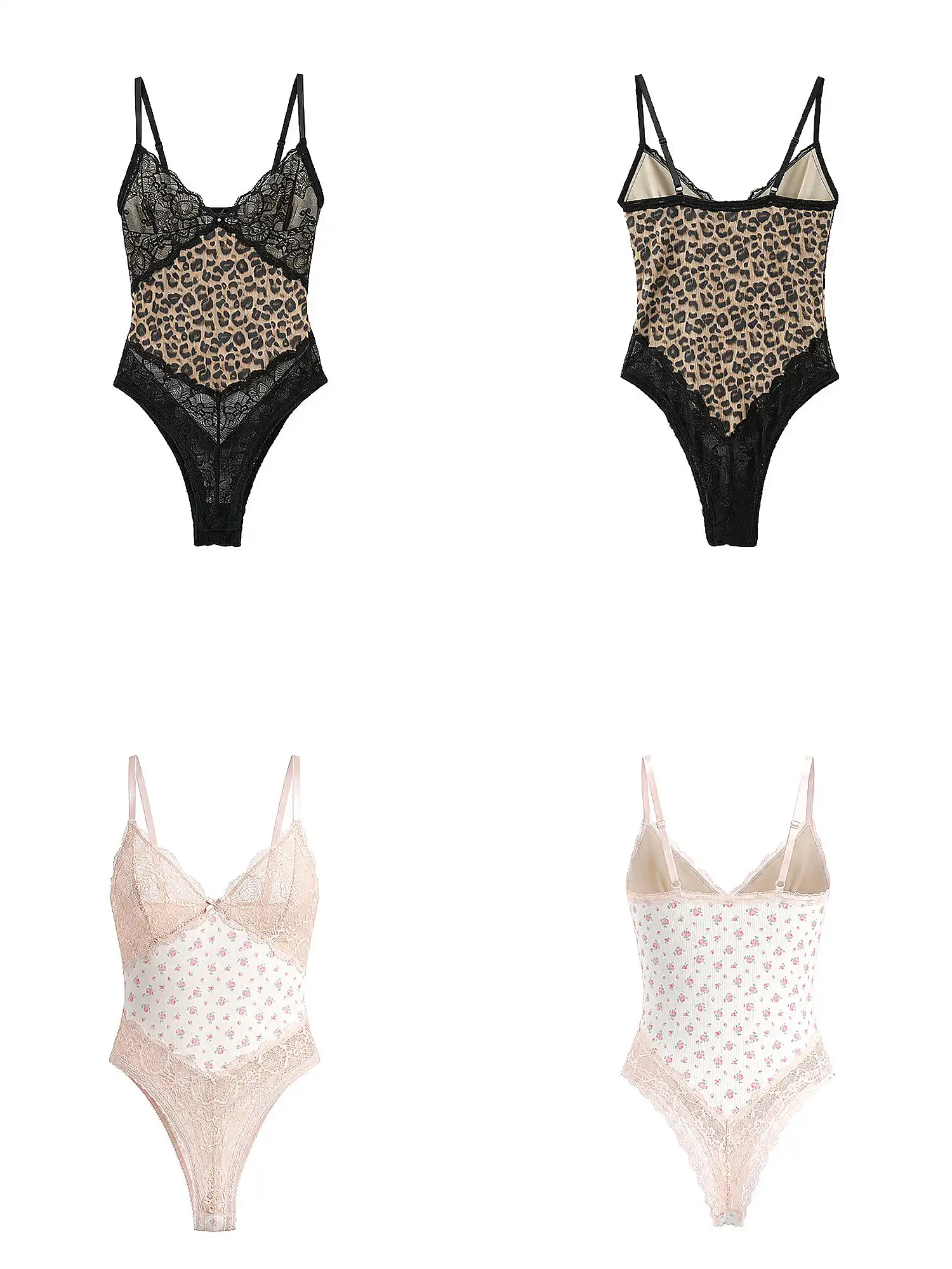 Vintage Printed Deep V Sheer Lace Bodysuit - Image 9
