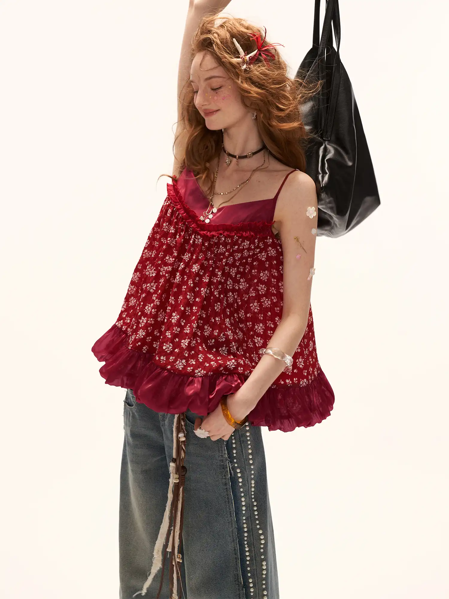 Vintage Satin Red Bubble Hem Baby Doll Tee - Image 5