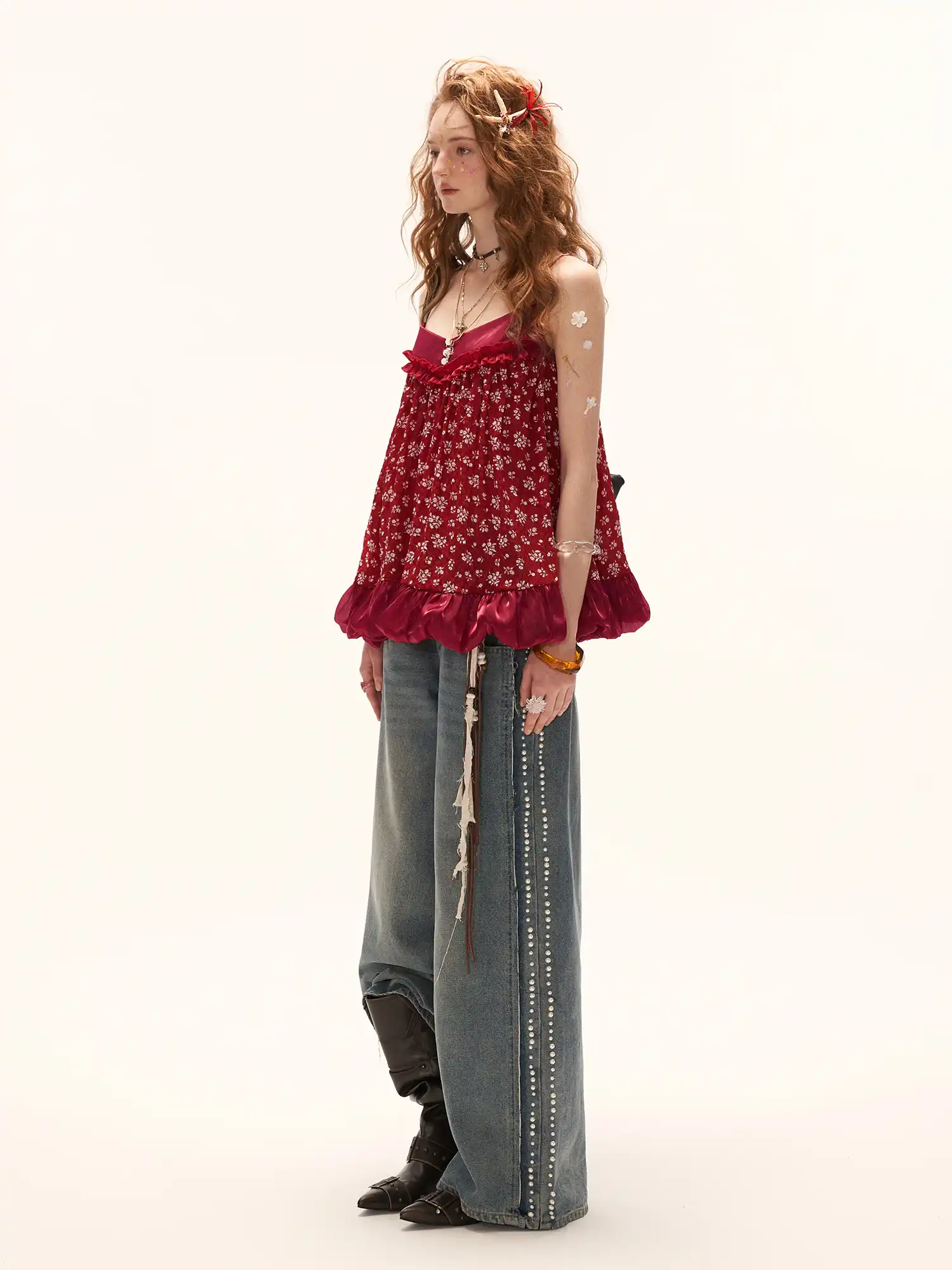 Vintage Satin Red Bubble Hem Baby Doll Tee - Image 7