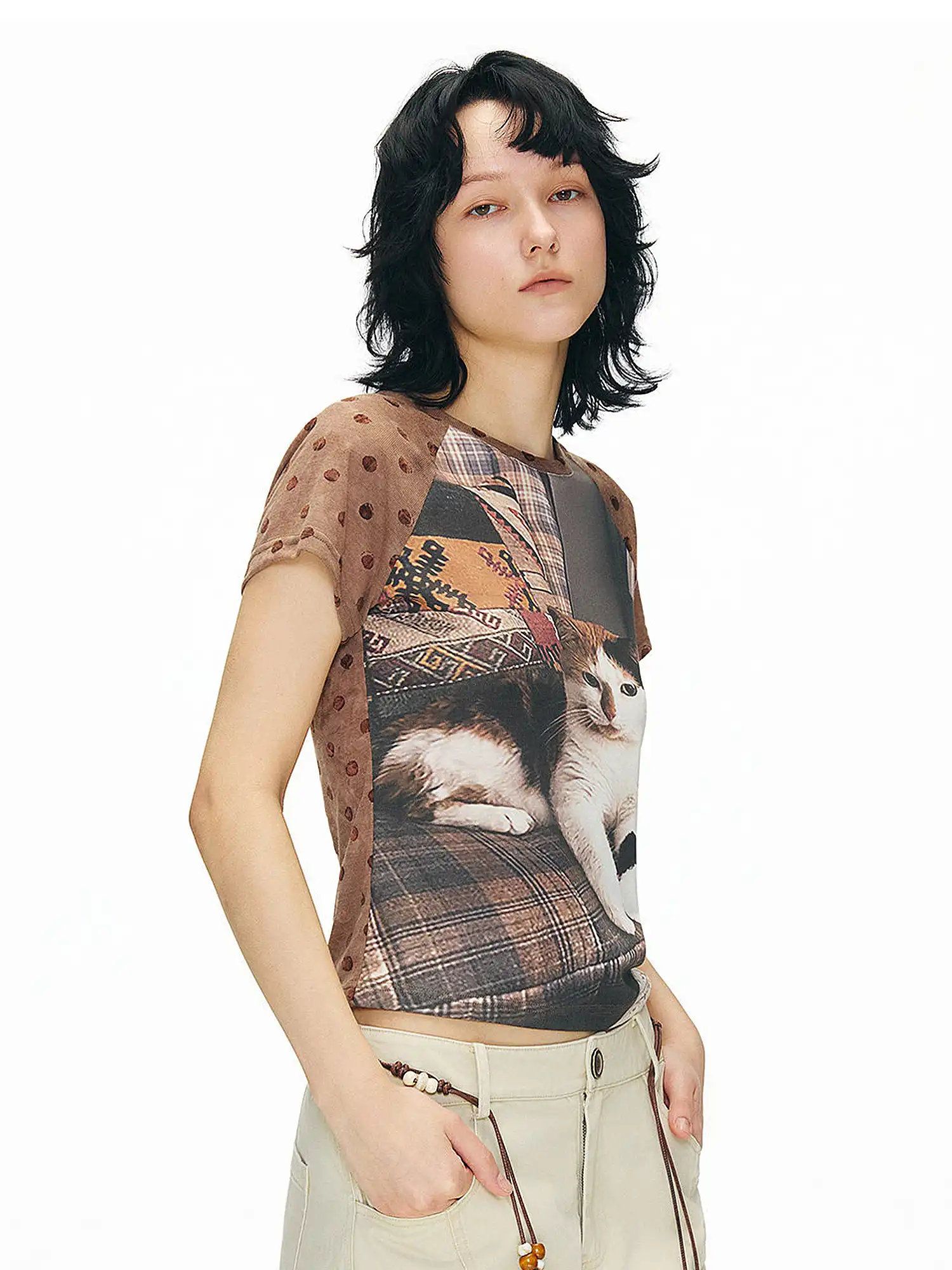 Vintage Velvet Polka Dot Raglan Sleeve Tee