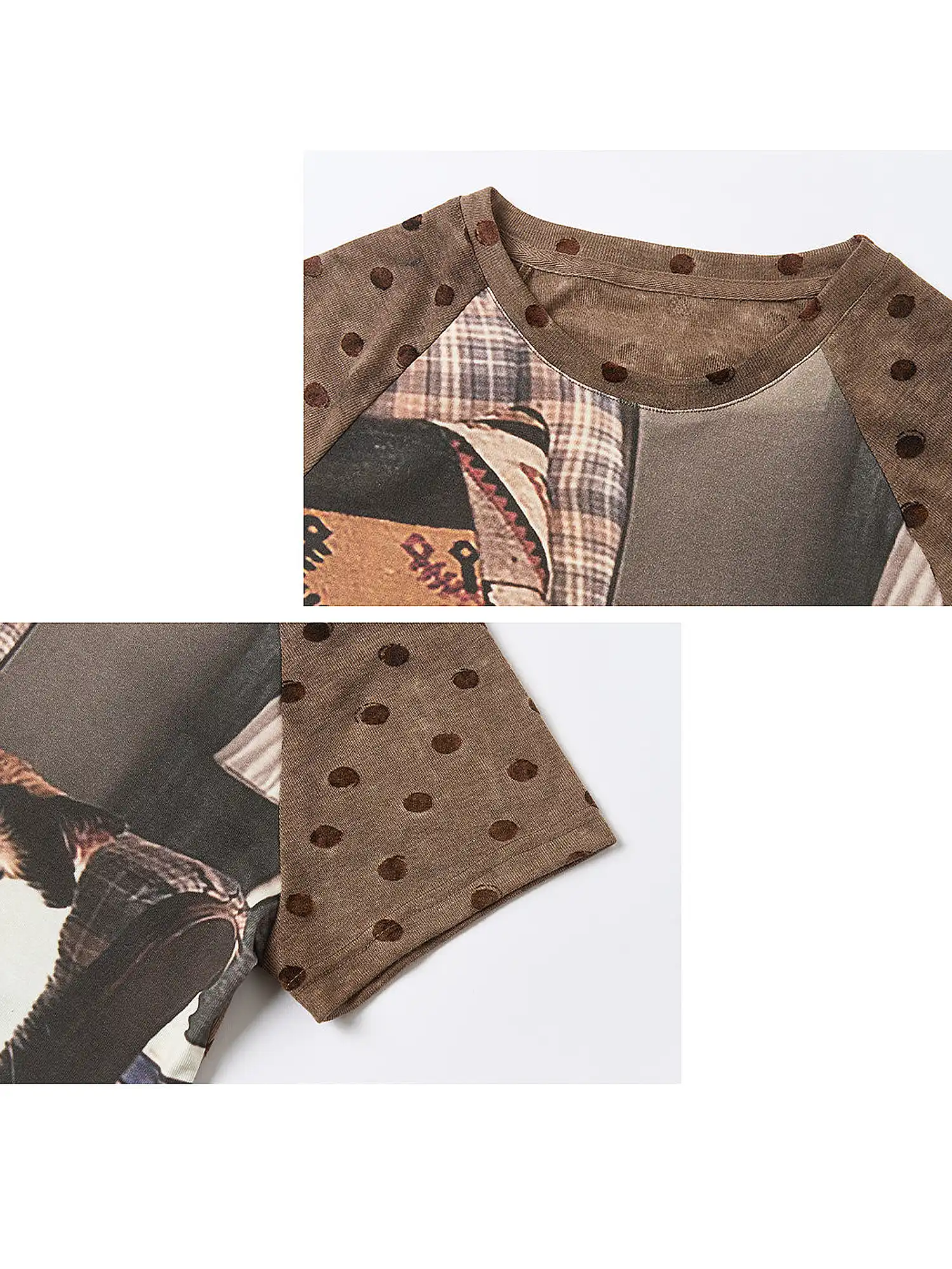 Vintage Velvet Polka Dot Raglan Sleeve Tee - Image 4