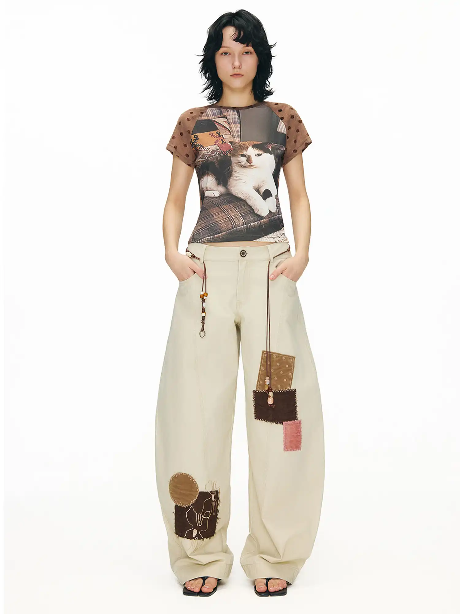 Vintage Velvet Polka Dot Raglan Sleeve Tee - Image 5
