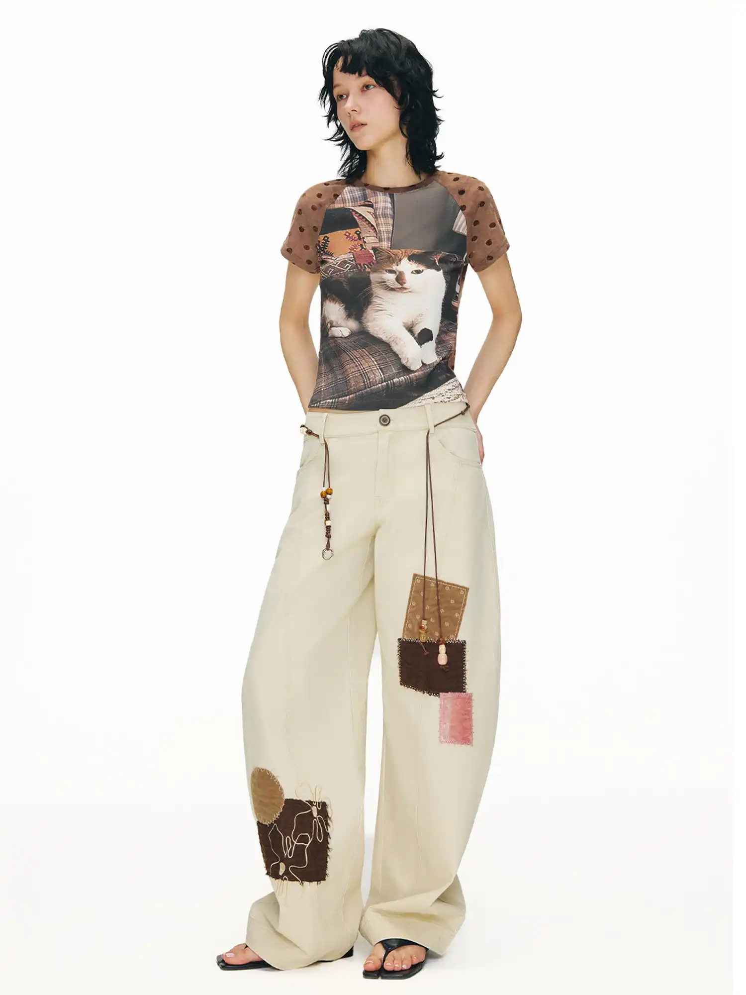 Vintage Velvet Polka Dot Raglan Sleeve Tee - Image 6