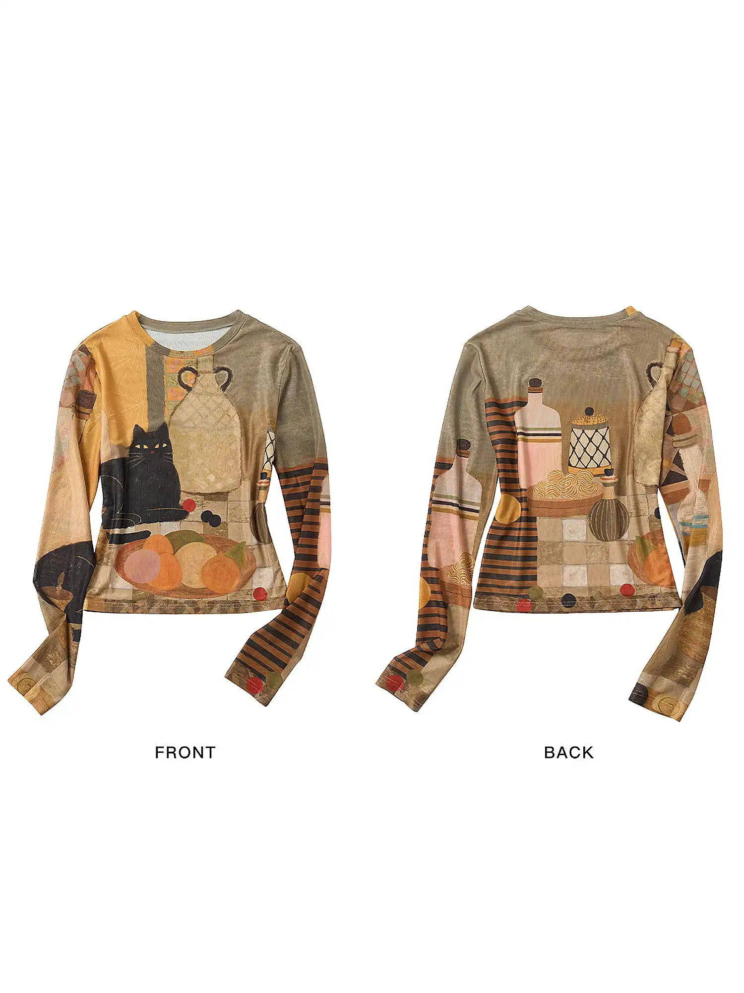 Whimsical Cat Long-Sleeve Fitted Crop Top - Image 4