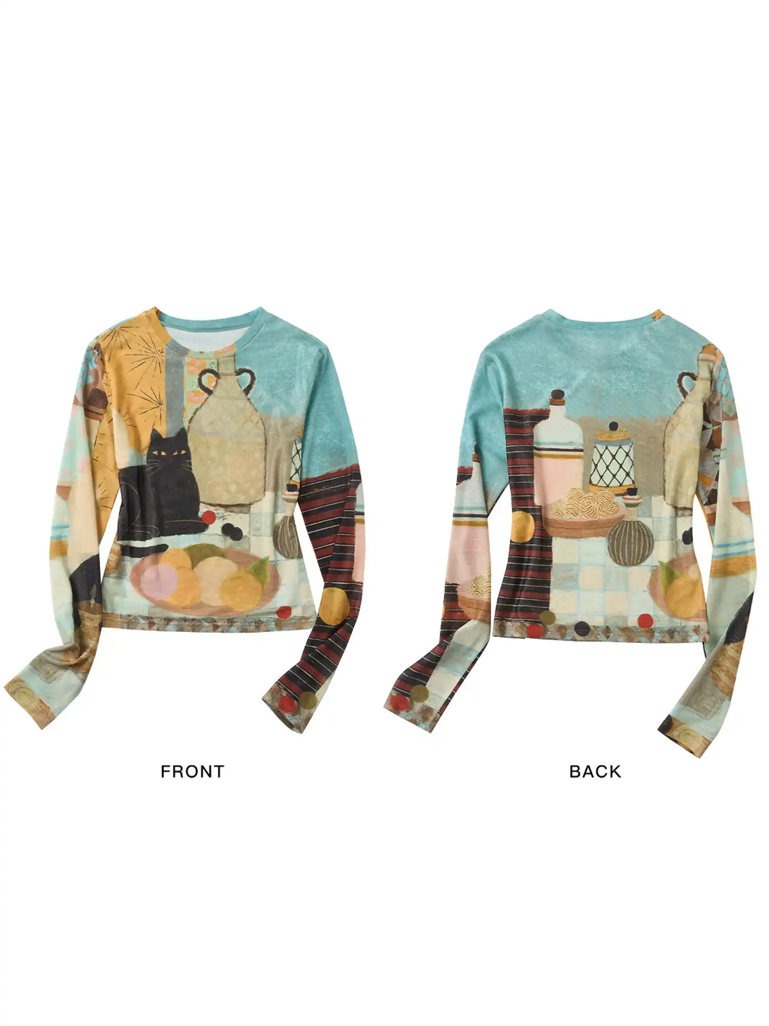 Whimsical Cat Long-Sleeve Fitted Crop Top - Image 8