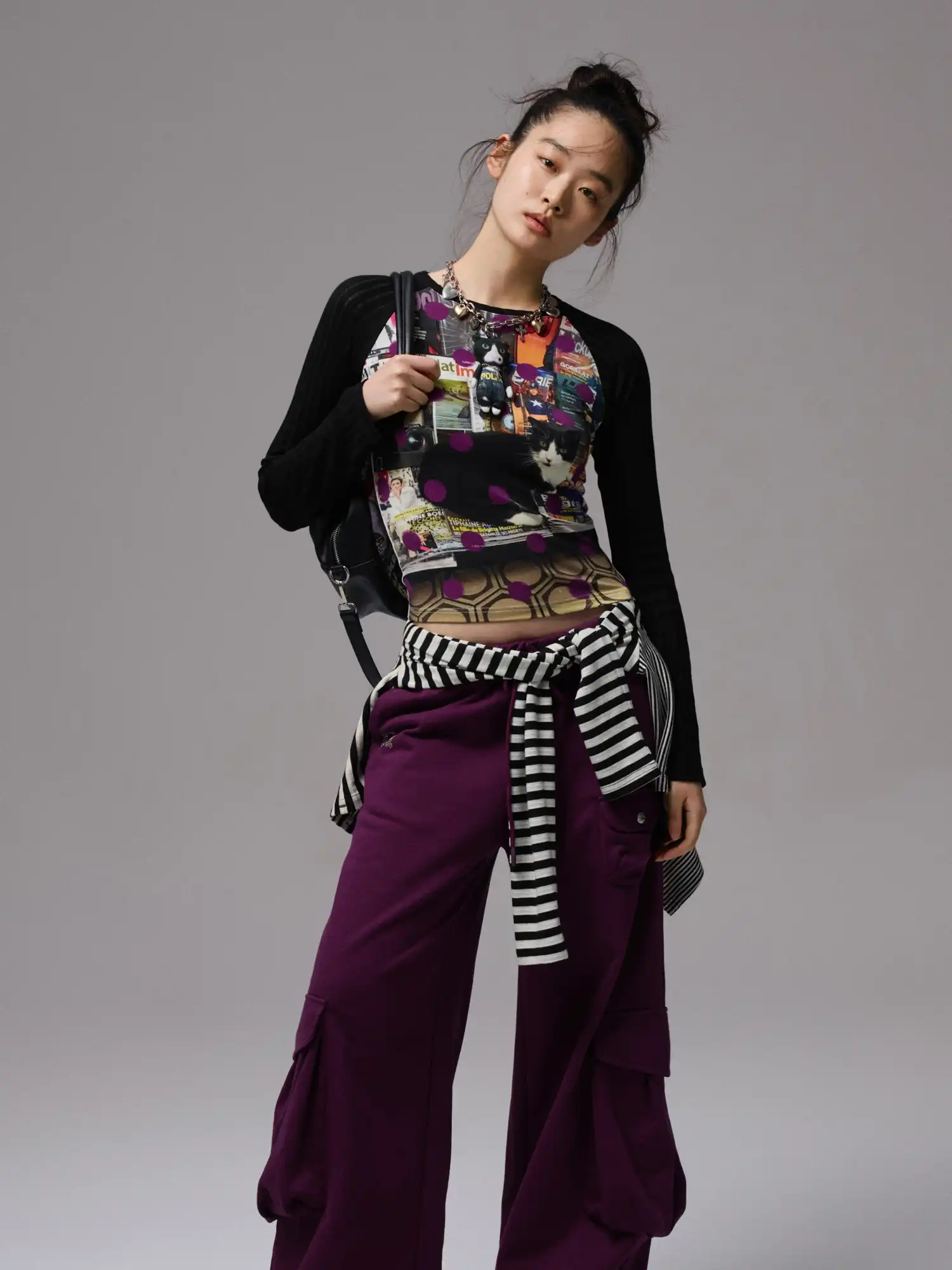 Women's Cat Print Raglan Top - Image 10