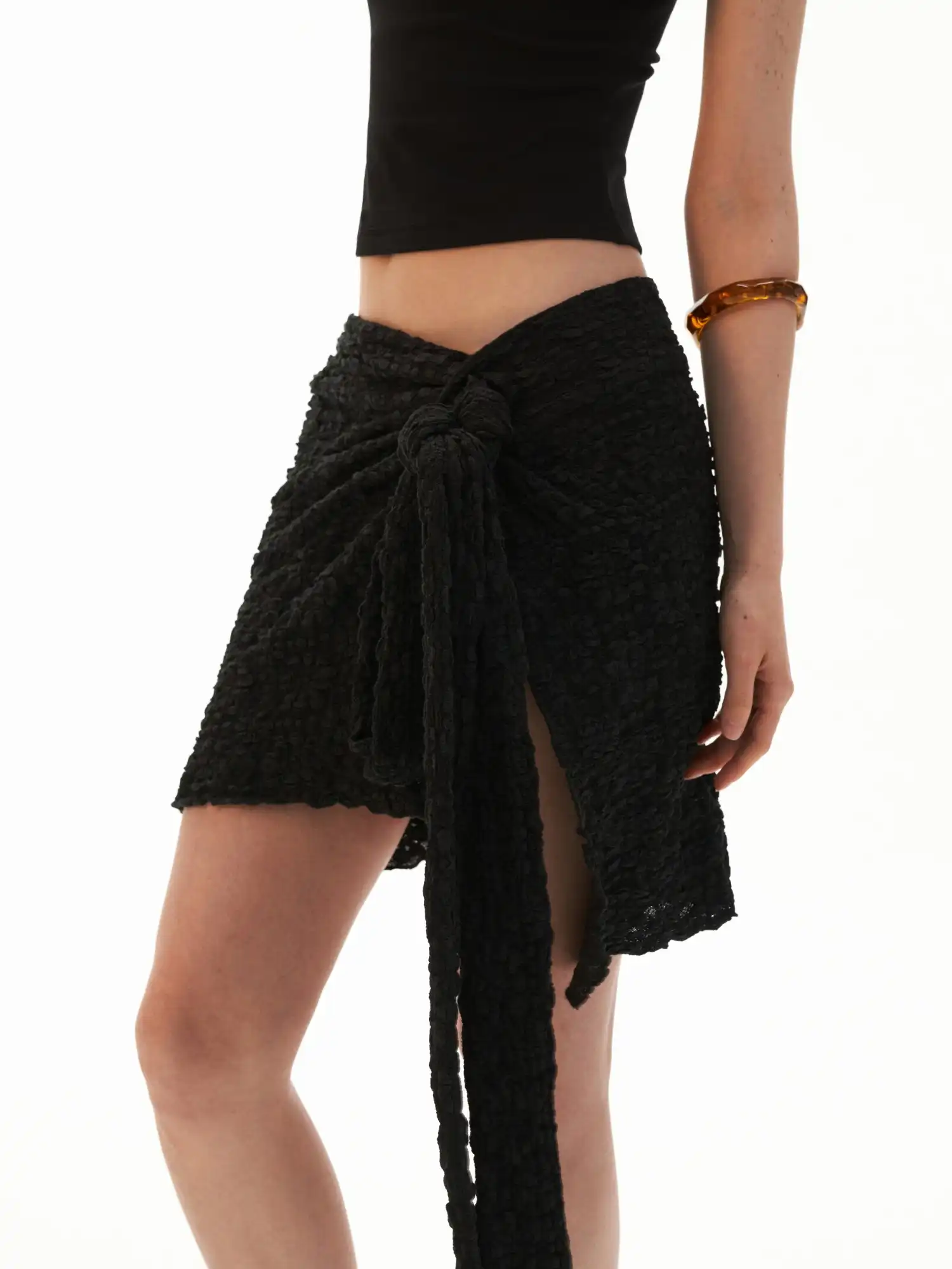 Wrap-Tie Crochet Sarong Skirt with Asymmetric Hemline - Image 3