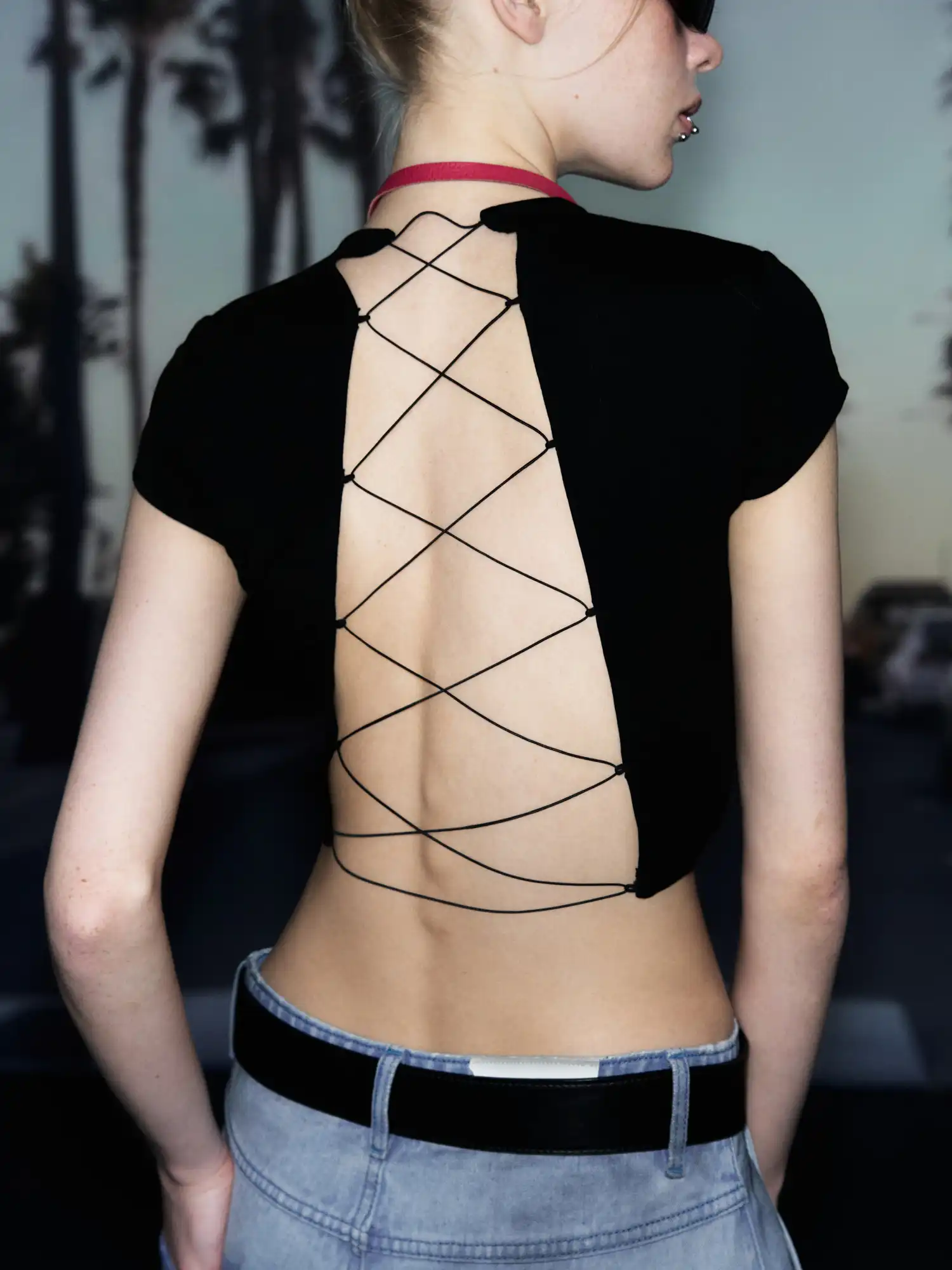 Y2K Backless Tie Cutout Crop Tee - Image 6