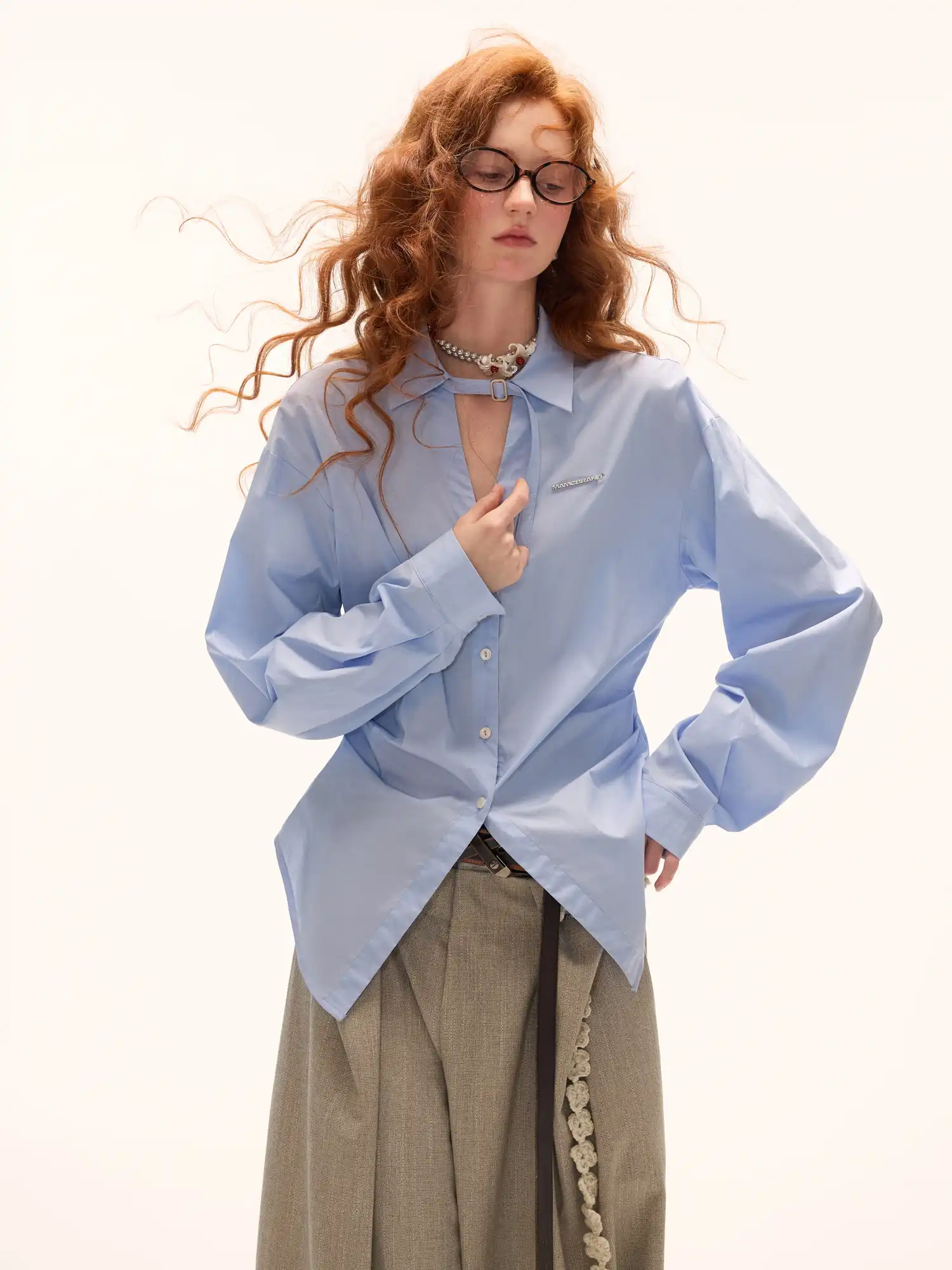 Y2K Coquette Light Blue Cinched Waist Shirt - Image 4