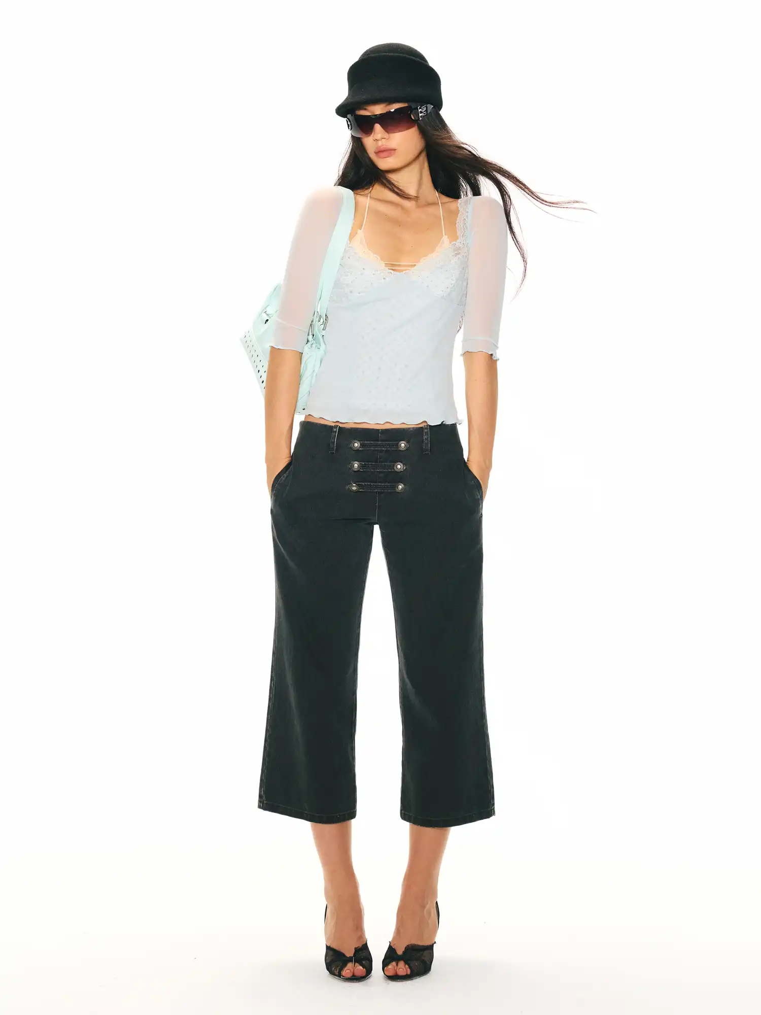 Y2K Grunge Pirate Buckle Capri Jeans - Image 2