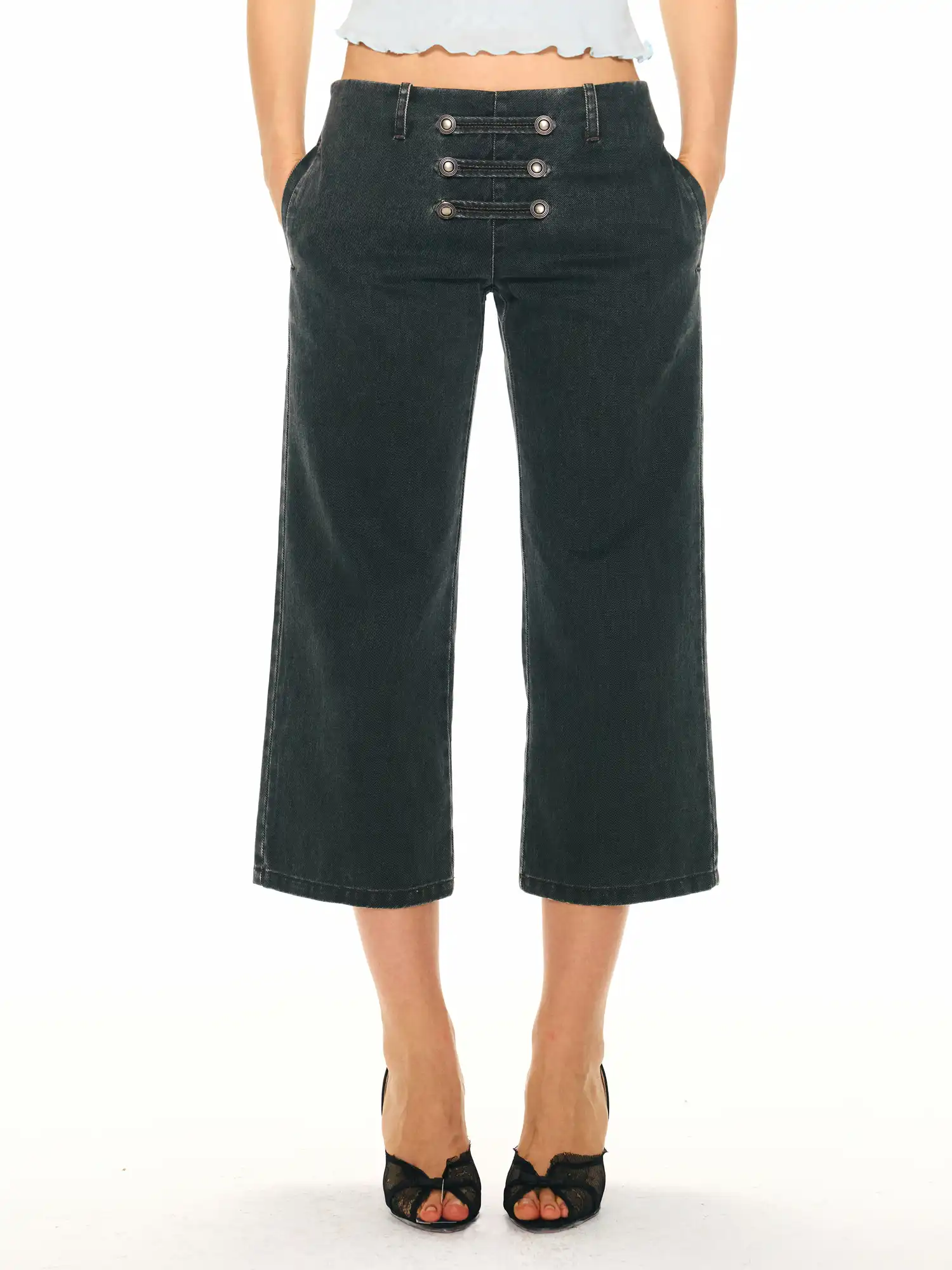 Y2K Grunge Pirate Buckle Capri Jeans - Image 3