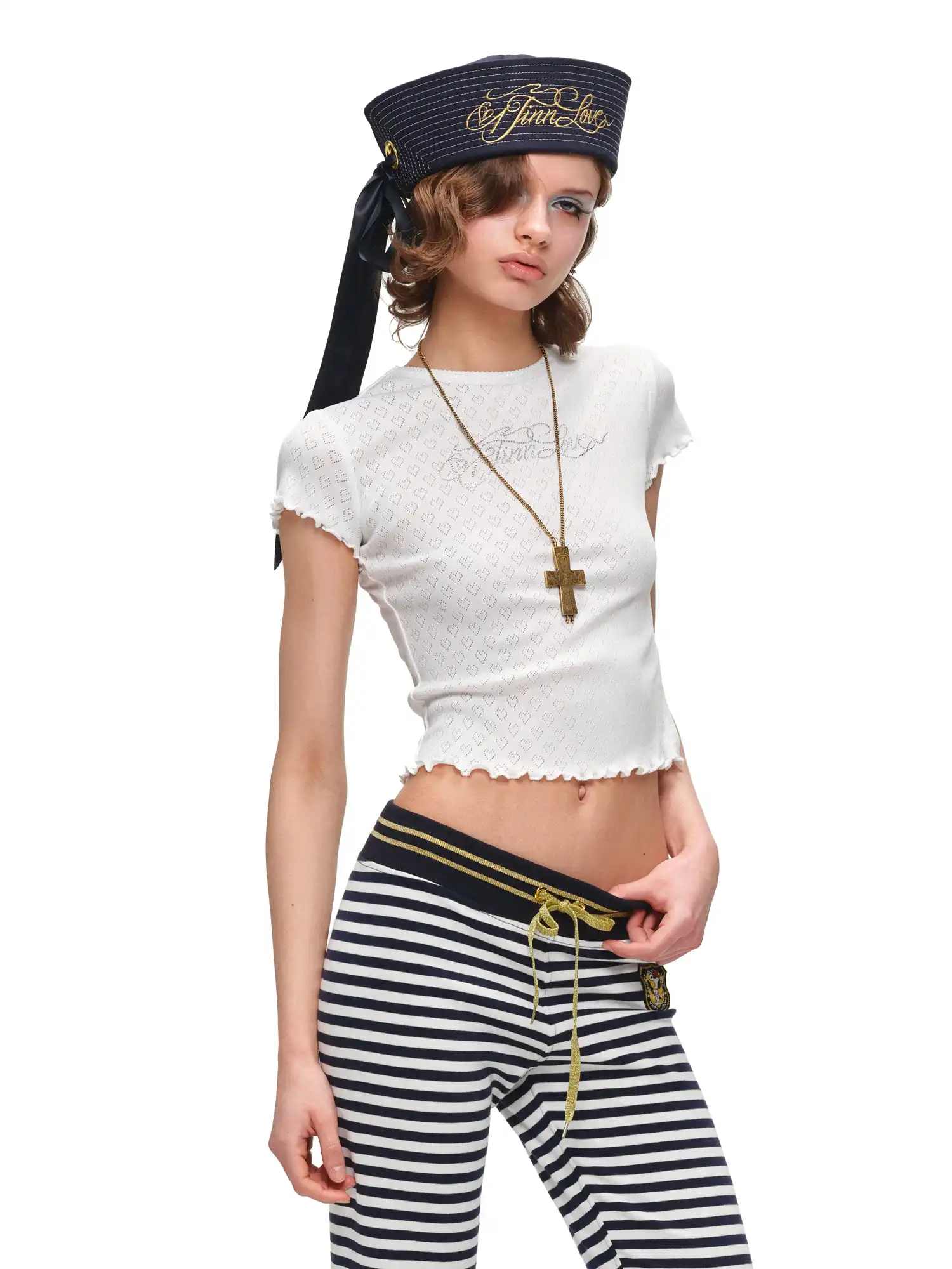 Y2K Heart Pointelle Baby Tee - Image 6