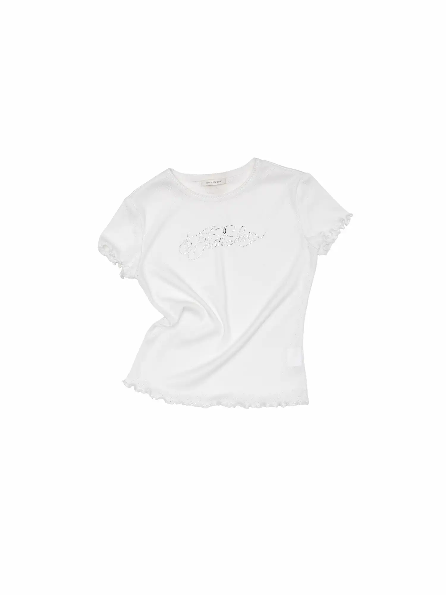 Y2K Heart Pointelle Baby Tee - Image 7