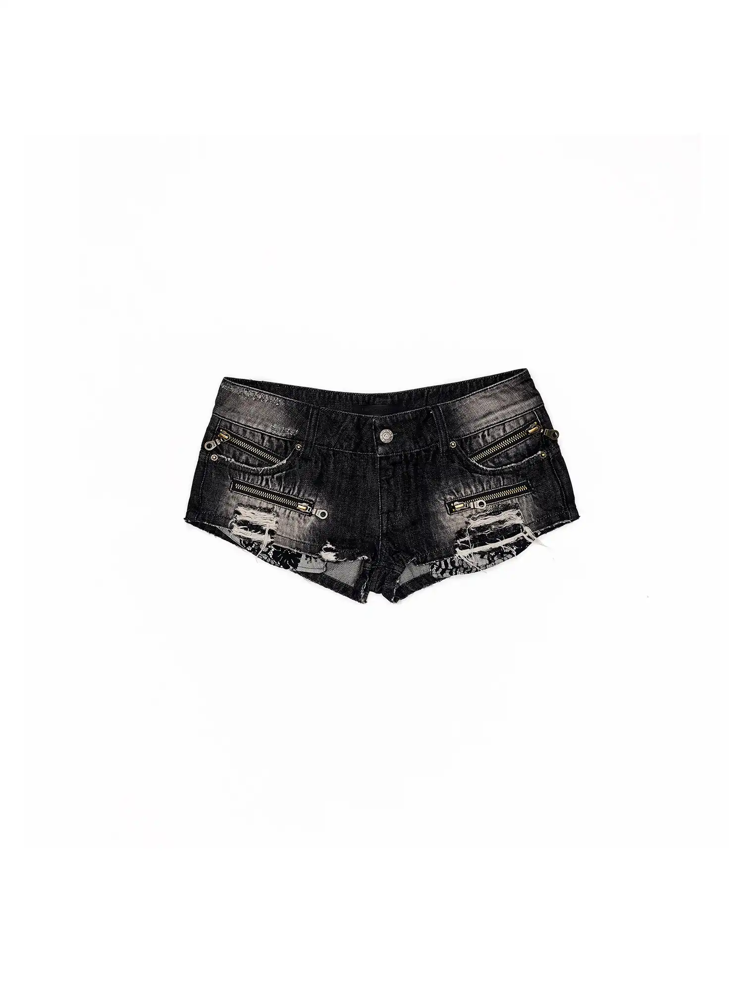 Y2K Punk Lace Trim Black Mini Denim Shorts - Image 4