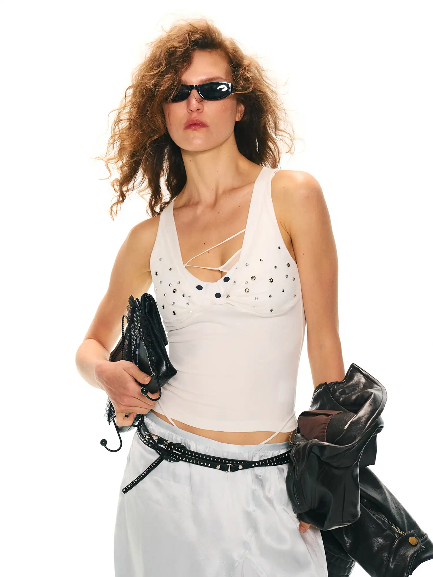 Y2K Rhinestone Twisted V Neck Cami Top