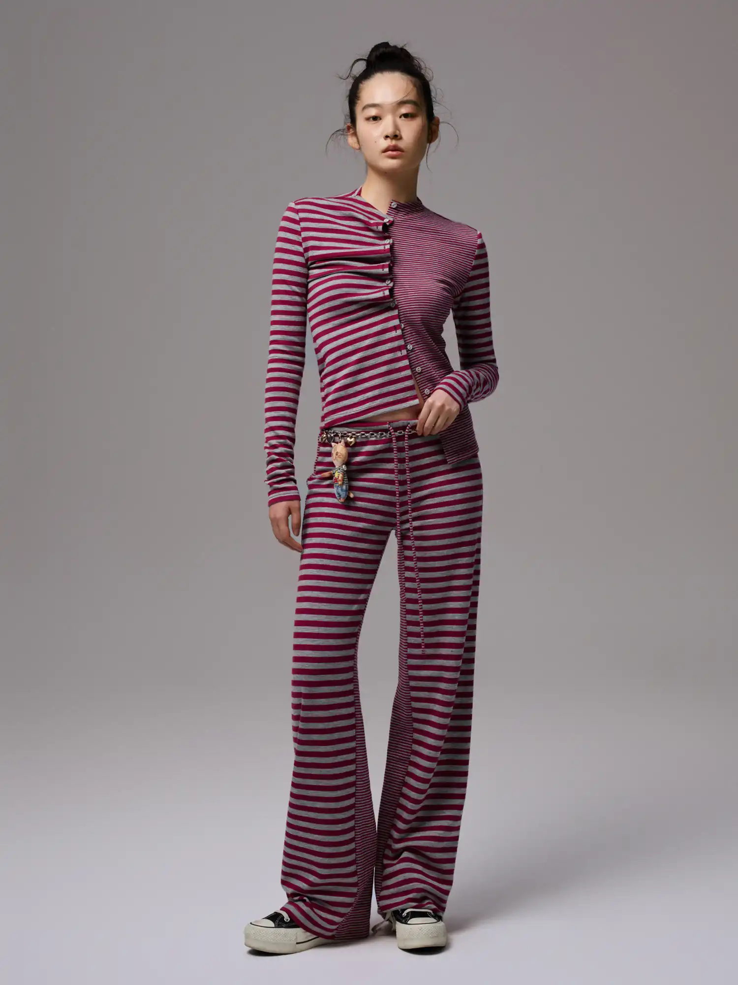 Y2K Stripe Jersey Cardigan Set - Image 4