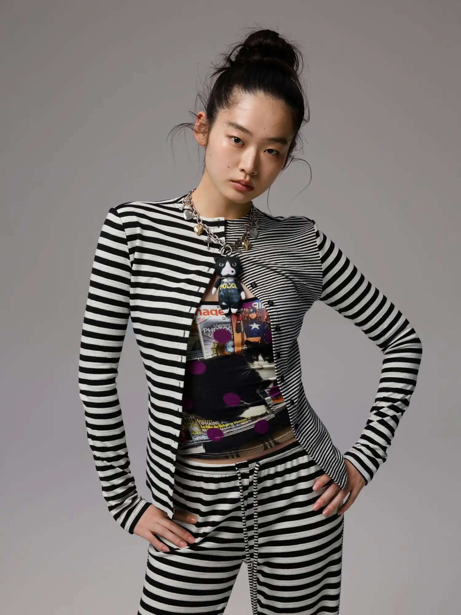 Y2K Stripe Knit Fitted Crop Long Sleeve Cardigan