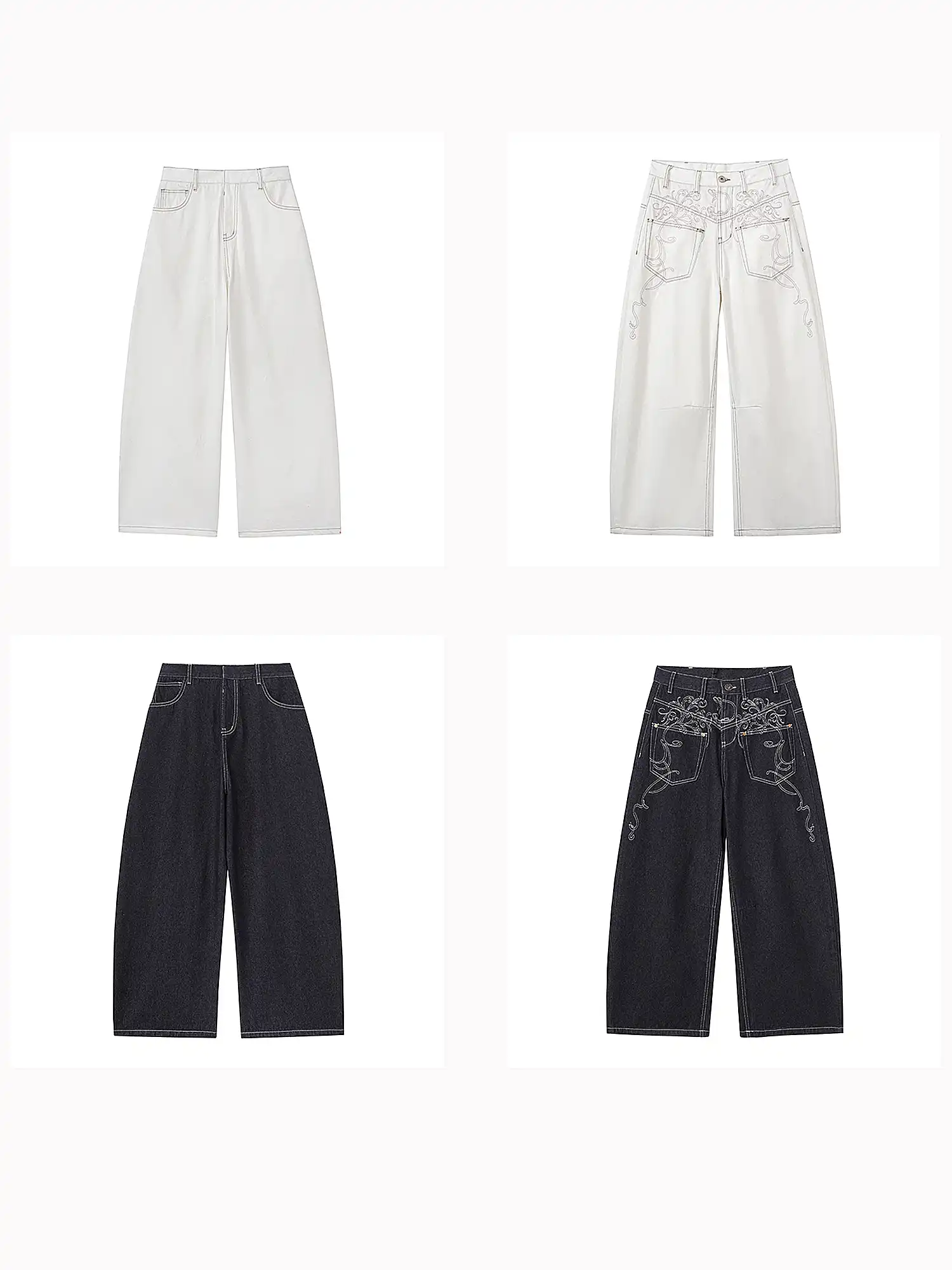 Deconstructed Embroidered Low Rise Wide Leg Jeans - Image 12
