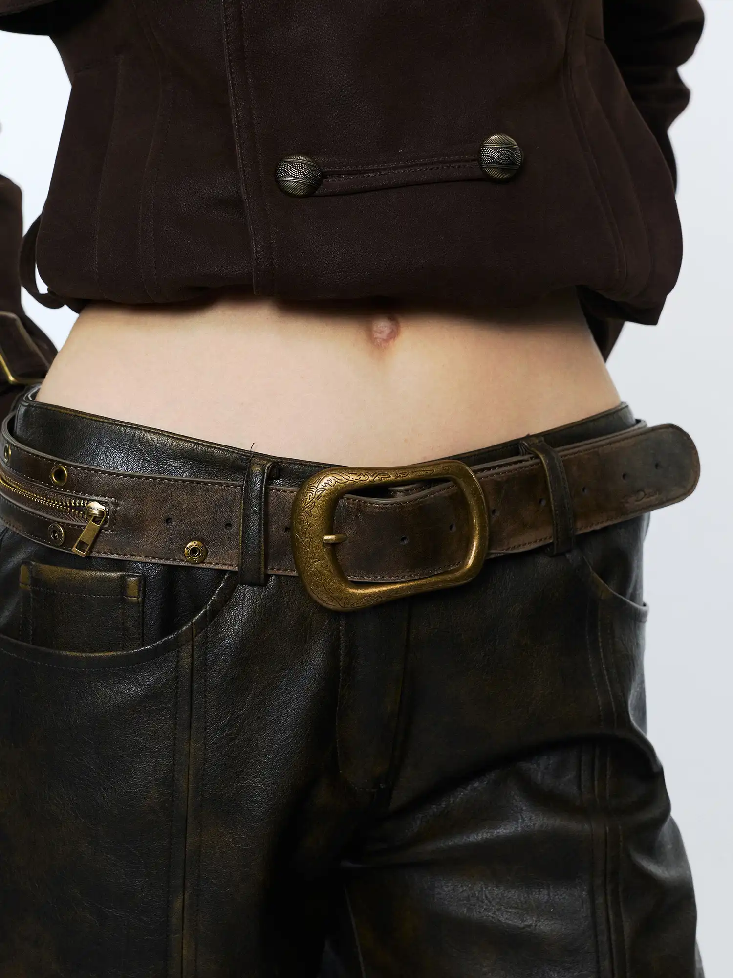 Y2K Western Leather Zip Belt With Detachable Saddle Waist Pouch - Image 11