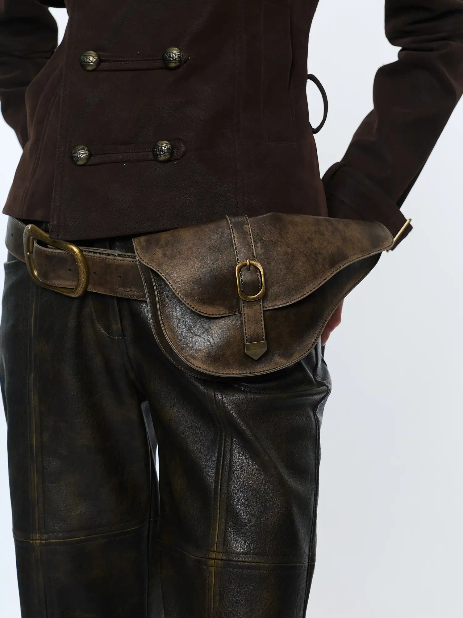 Y2K Western Leather Zip Belt With Detachable Saddle Waist Pouch - Image 12