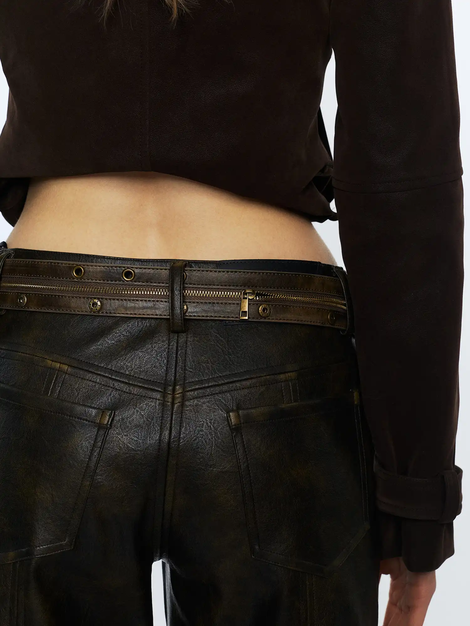 Y2K Western Leather Zip Belt With Detachable Saddle Waist Pouch - Image 13