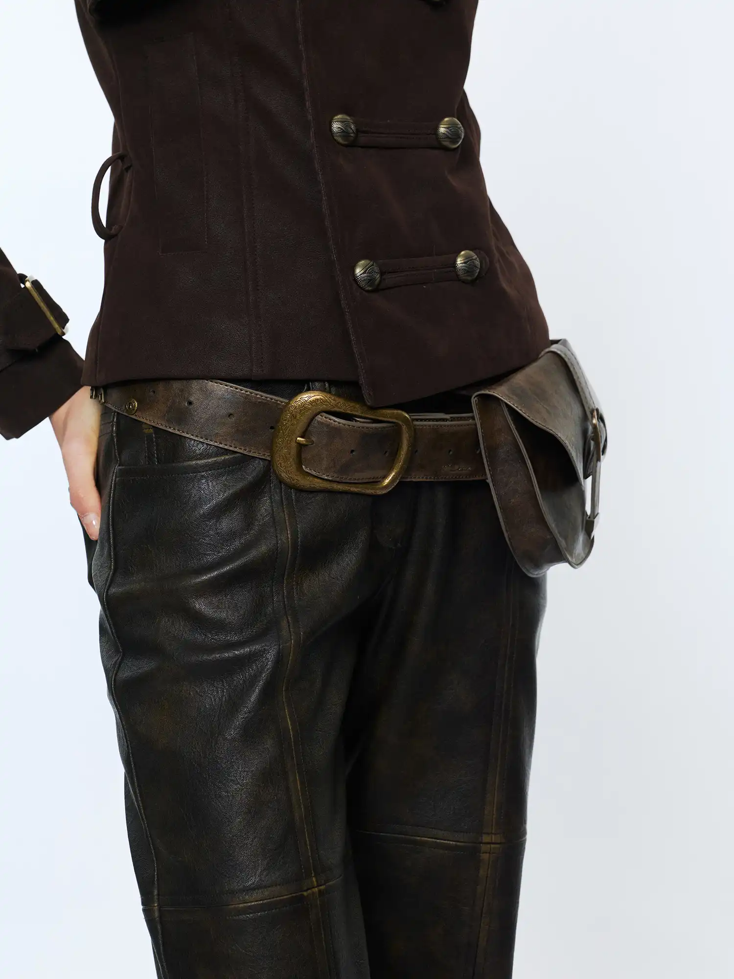 Y2K Western Leather Zip Belt With Detachable Saddle Waist Pouch - Image 14