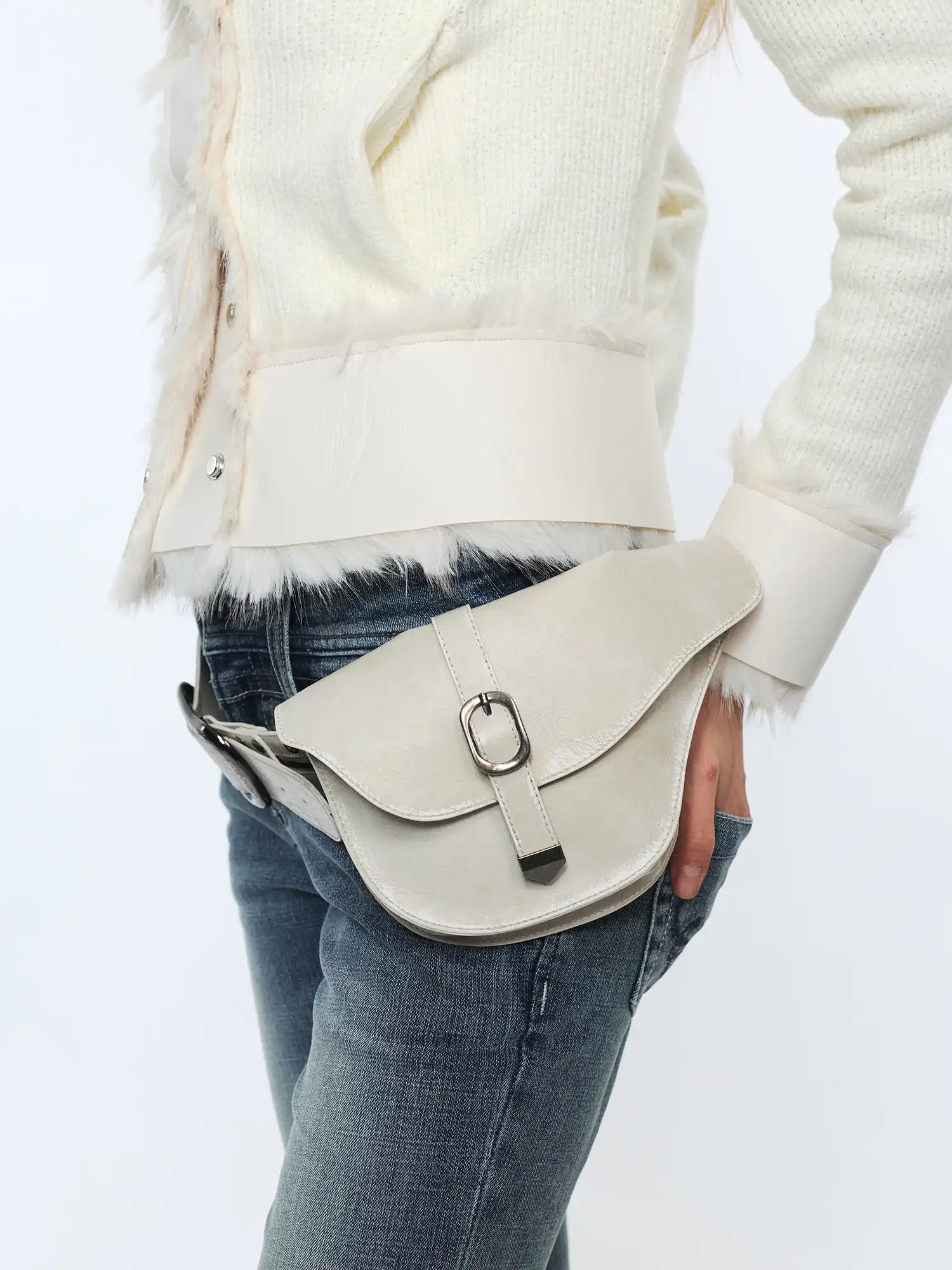 Y2K Western Leather Zip Belt With Detachable Saddle Waist Pouch - Image 6