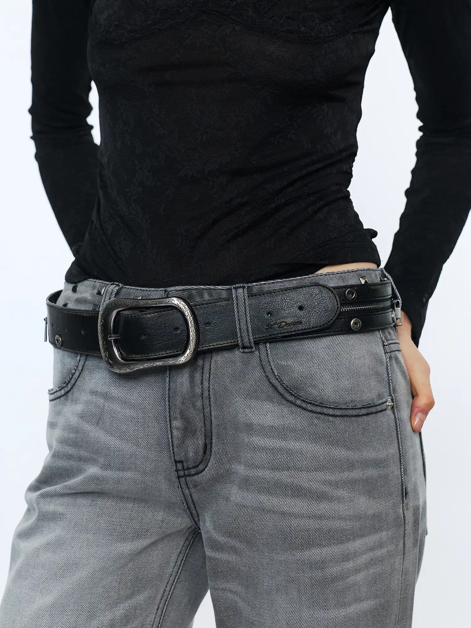 Y2K Western Leather Zip Belt With Detachable Saddle Waist Pouch - Image 8